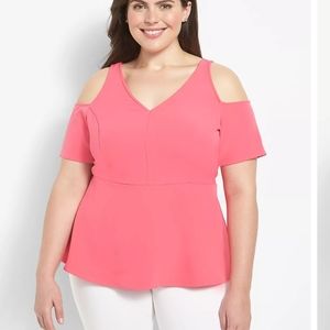 Two Lane Bryant Fitted Short Sleeve Cold Shoulder Peplum Top